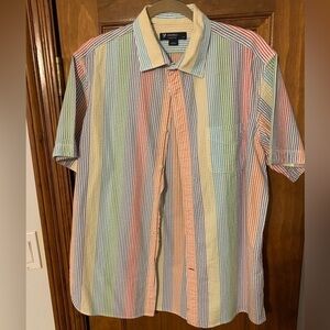 Cremieux Multicolored Striped Seer Sucker Cotton Button Front Shirt Size Large